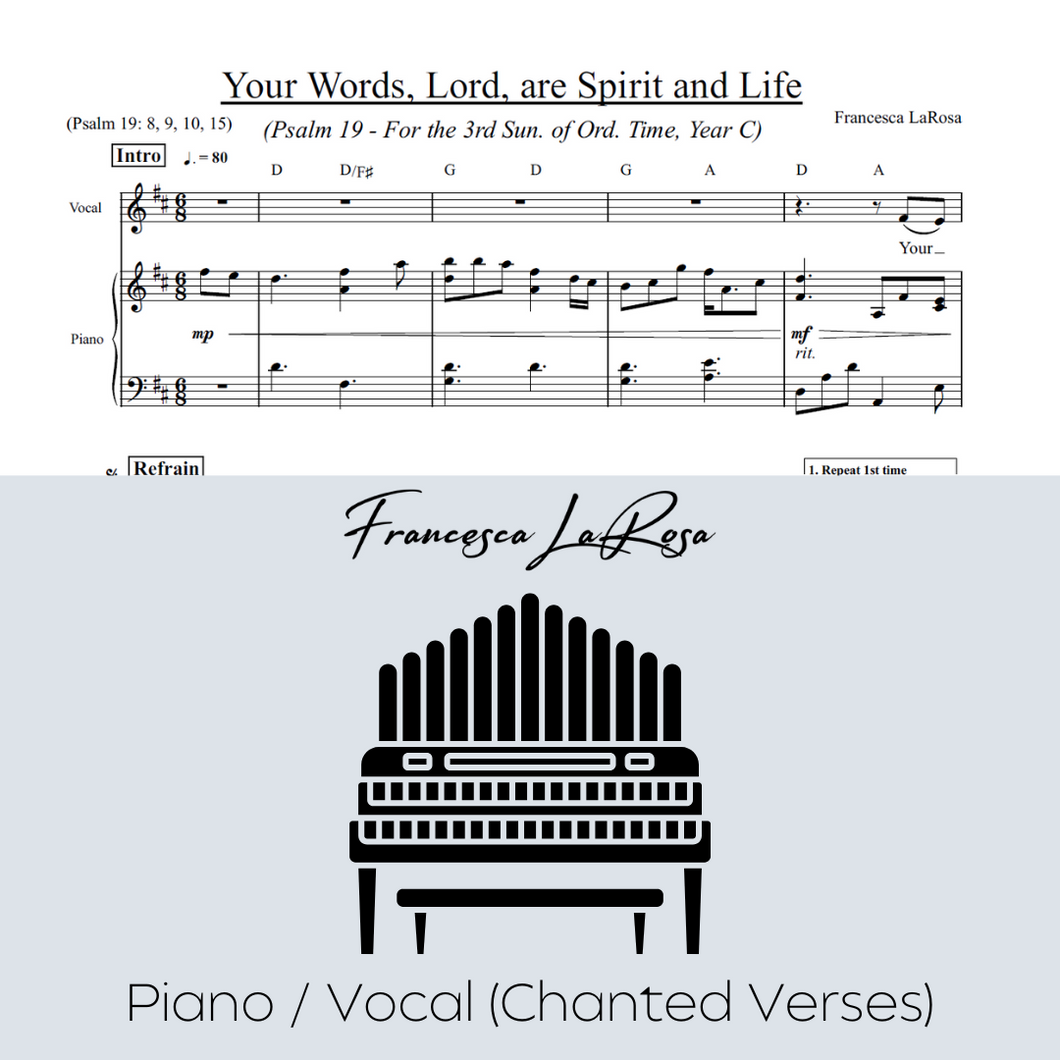 Psalm 19 - Your Words, Lord, are Spirit and Life (3rd Sun. Ord. Time) (Piano / Vocal Chanted Verses)