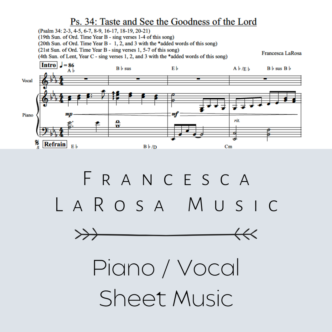 Psalm 34 - Taste and See the Goodness of the Lord (Piano / Vocal Metered Verses)