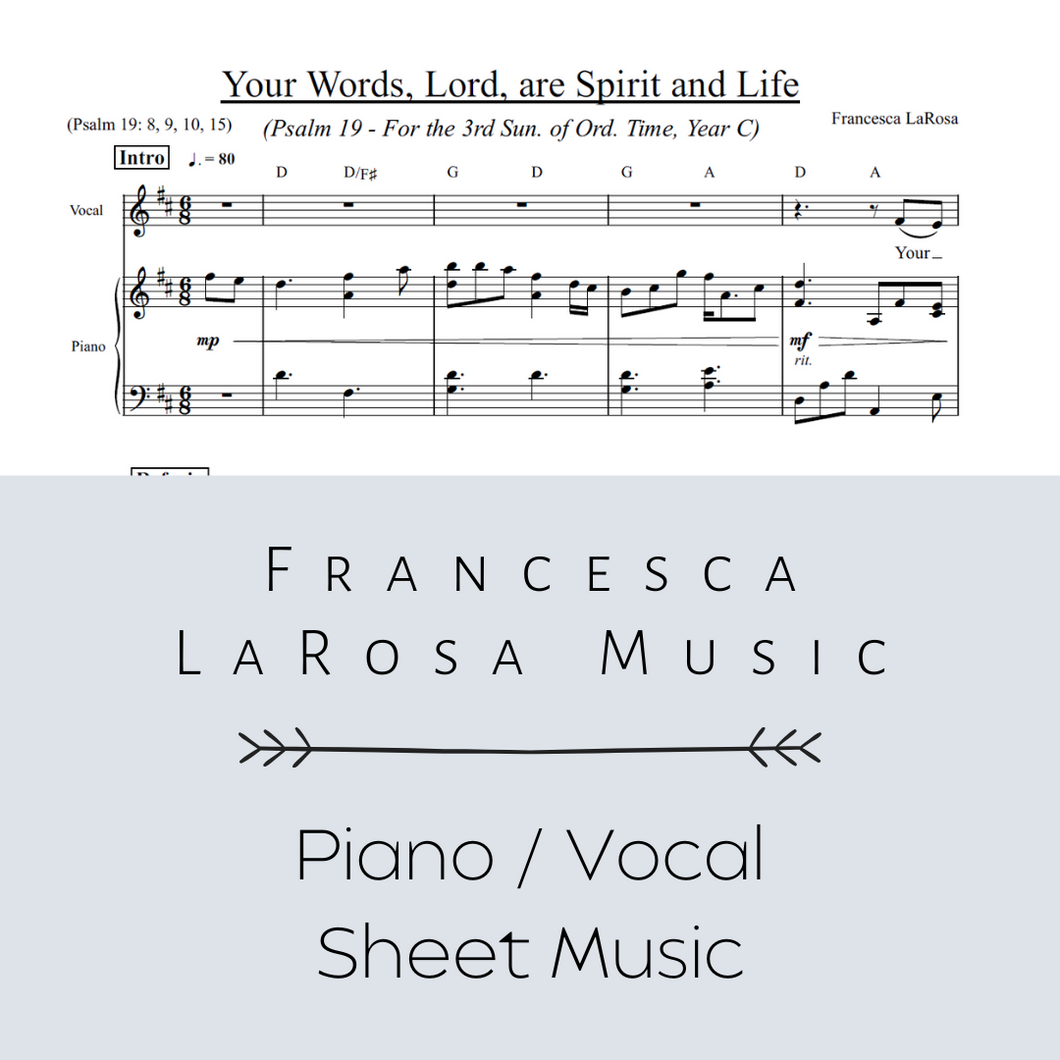 Psalm 19 - Your Words, Lord, are Spirit and Life (3rd Sun. Ord. Time) (Piano / Vocal Metered Verses)