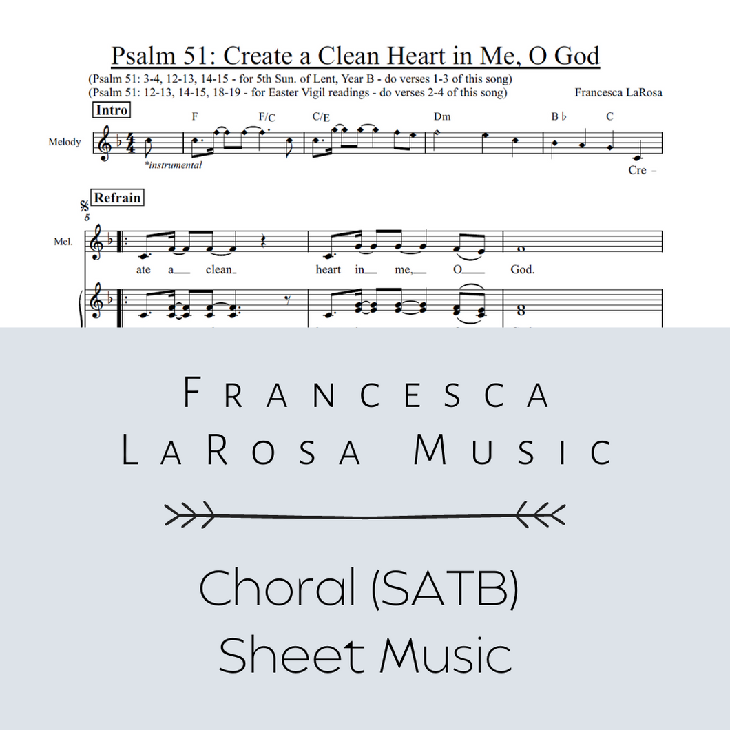 Psalm 51 - Create A Clean Heart In Me (Choir SATB Metered Verses)
