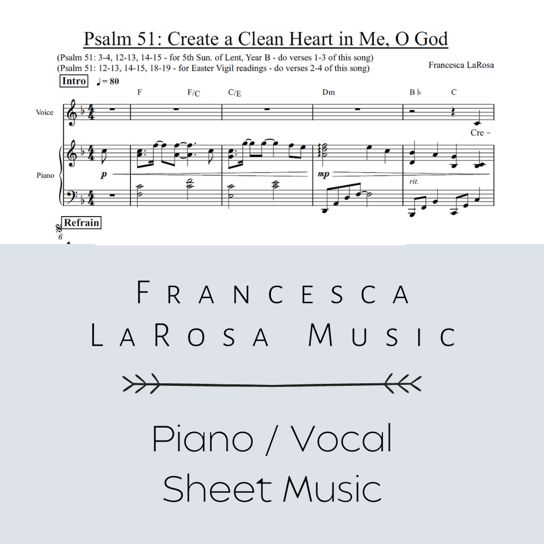 Psalm 51 - Create A Clean Heart In Me (Piano / Vocal Metered Verses)