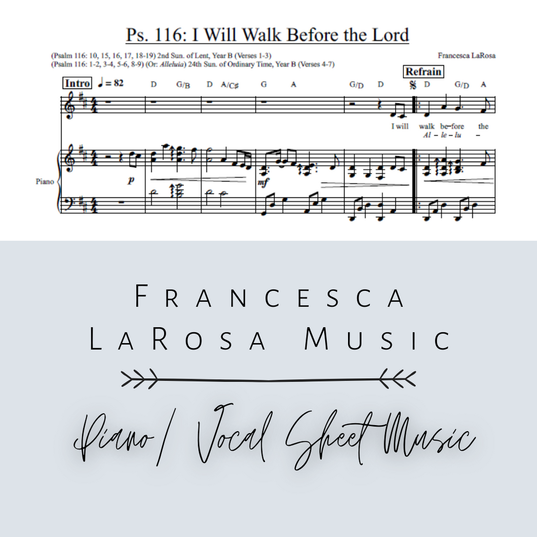 Psalm 116 - I Will Walk Before the Lord (Piano / Vocal)